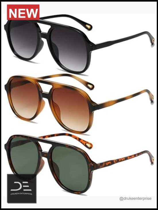 Polarized Aviator Sunglasses 3-Pack, UV Protection, Retro Double Bridge, Cruise main image 5
